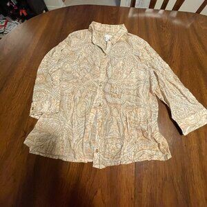 Paisley Button-Front Blouse | 3/4 Sleeve